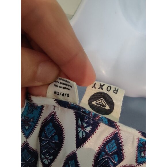 Roxy Mini Shift Dress Button-Up Ruffle Sleeve 'Bluebird' Aqua Ivory Blue S - Picture 5 of 11